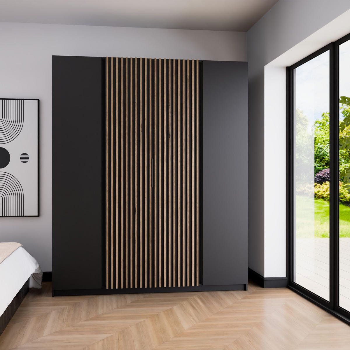 DREHTÜRENSCHRANK CAGLIARI 200/239/61,9cm 4-türig Schwarz - Schwarz, Holzwerkstoff (200/239/61.9cm) - MASSENO