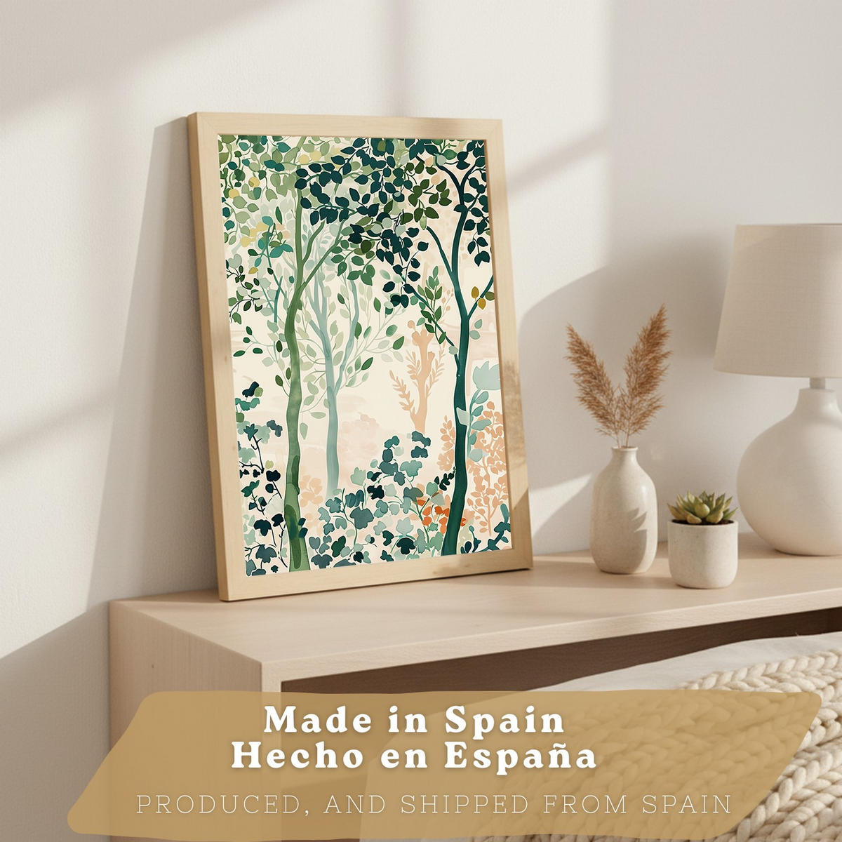 PLAKAT Sada 3 Stromy A3 Lehký dřevěný rám - béžová, papír (29.7/1/42cm) - Nacnic