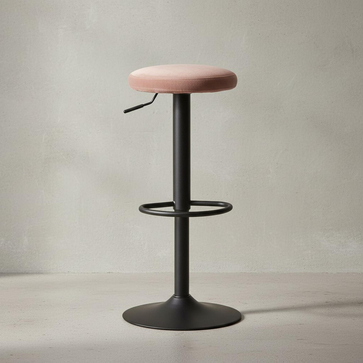 BARHOCKER Höhenverstellbar Eisen Samt Drehbar CAMPANIA, Rosa 40x40x79 cm - Pink/Schwarz, Textil/Metall (40/79/40cm) - KADIMA DESIGN
