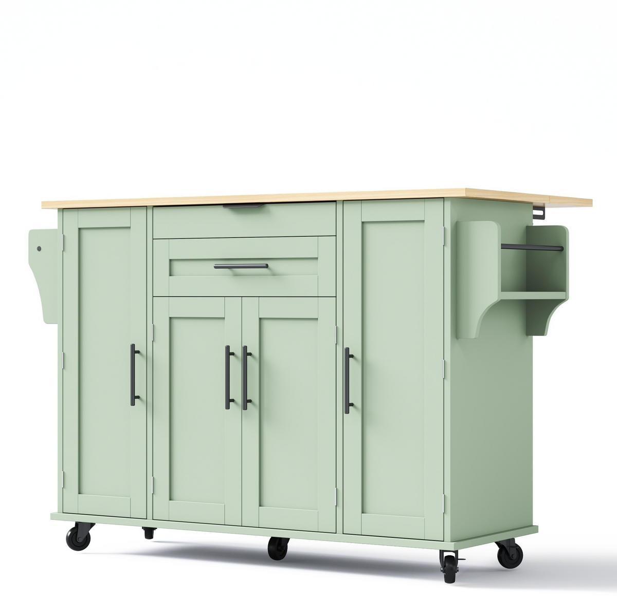 KÜCHENINSEL mit ausziehbarer Arbeitsplatte 136 x 70 x 92 cm Antikgrün - Grün, Holz (70/92/136cm) - Beauniv