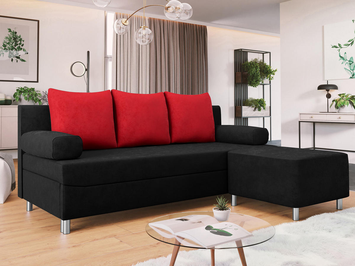 SCHLAFSOFA Dover mit Polsterhocker - Chromfarben/Rot, Holz/Kunststoff (192/80cm) - MIRJAN24