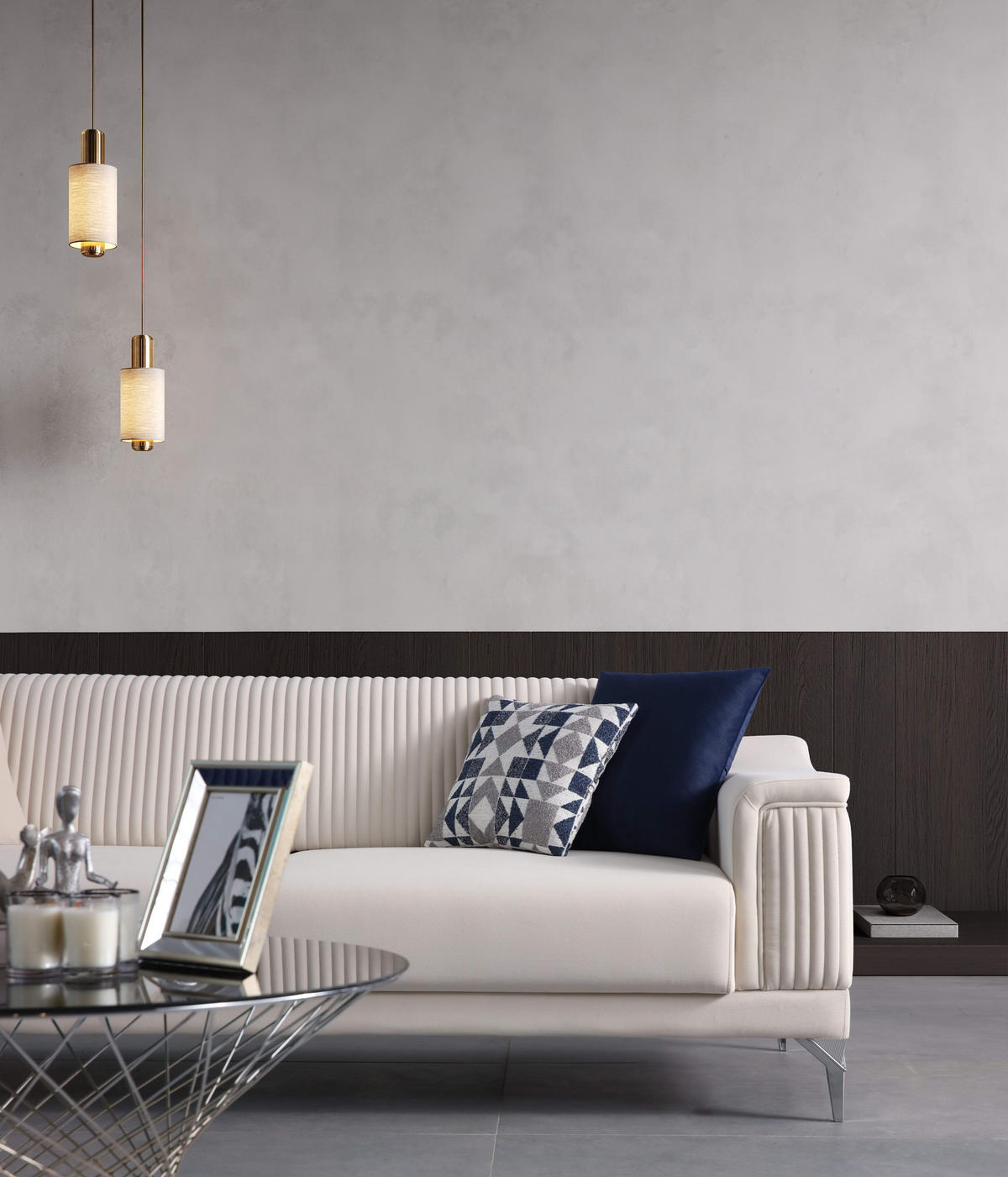 SOFA Santiago 3-Sitzer Samtstoff Creme - Creme, Textil/Metall (230/86/93cm)