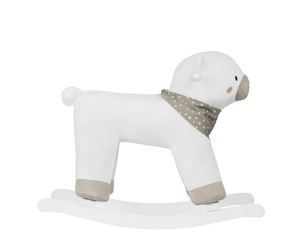 SCHAUKELTIER Bär weiß Plüsch, Holzgriffe, Holzkufen, ab 18 Monate, bis 30 kg, Geschenkbox - Weiß, Textil (26/52/64cm) - Kikka boo