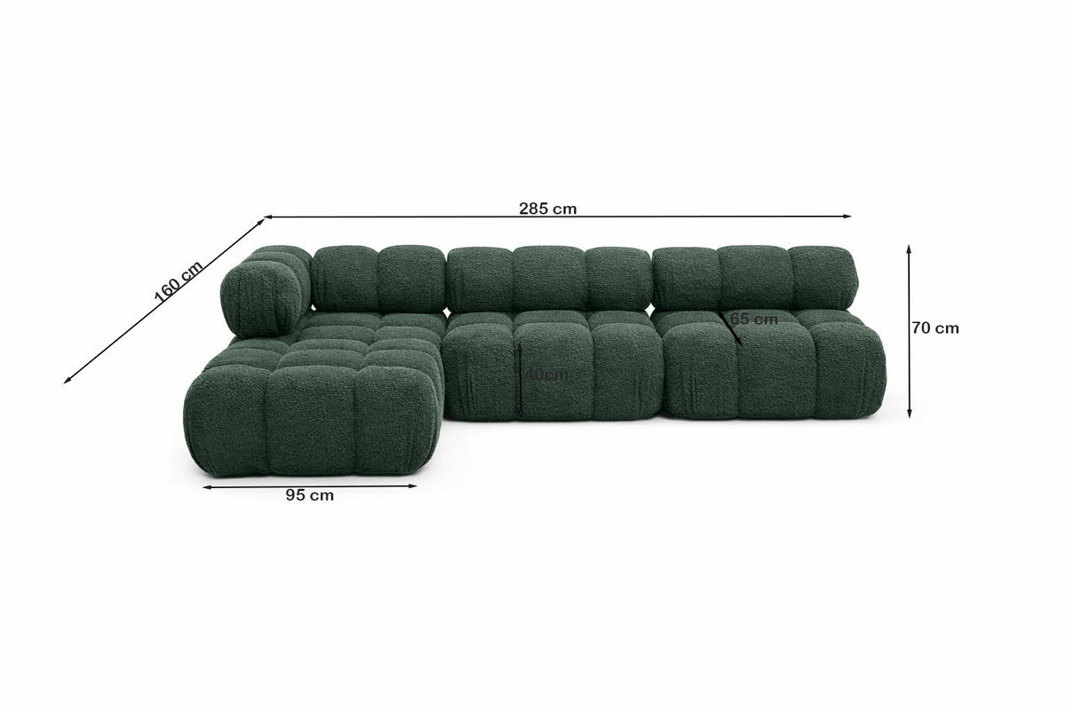 ECKSOFA L-Form Modulare, Bouclé-Stoff Abriamo, Dunkelgrün, Links, Selia - Dunkelgrün, Holz (285/160cm) - Kaiser Möbel