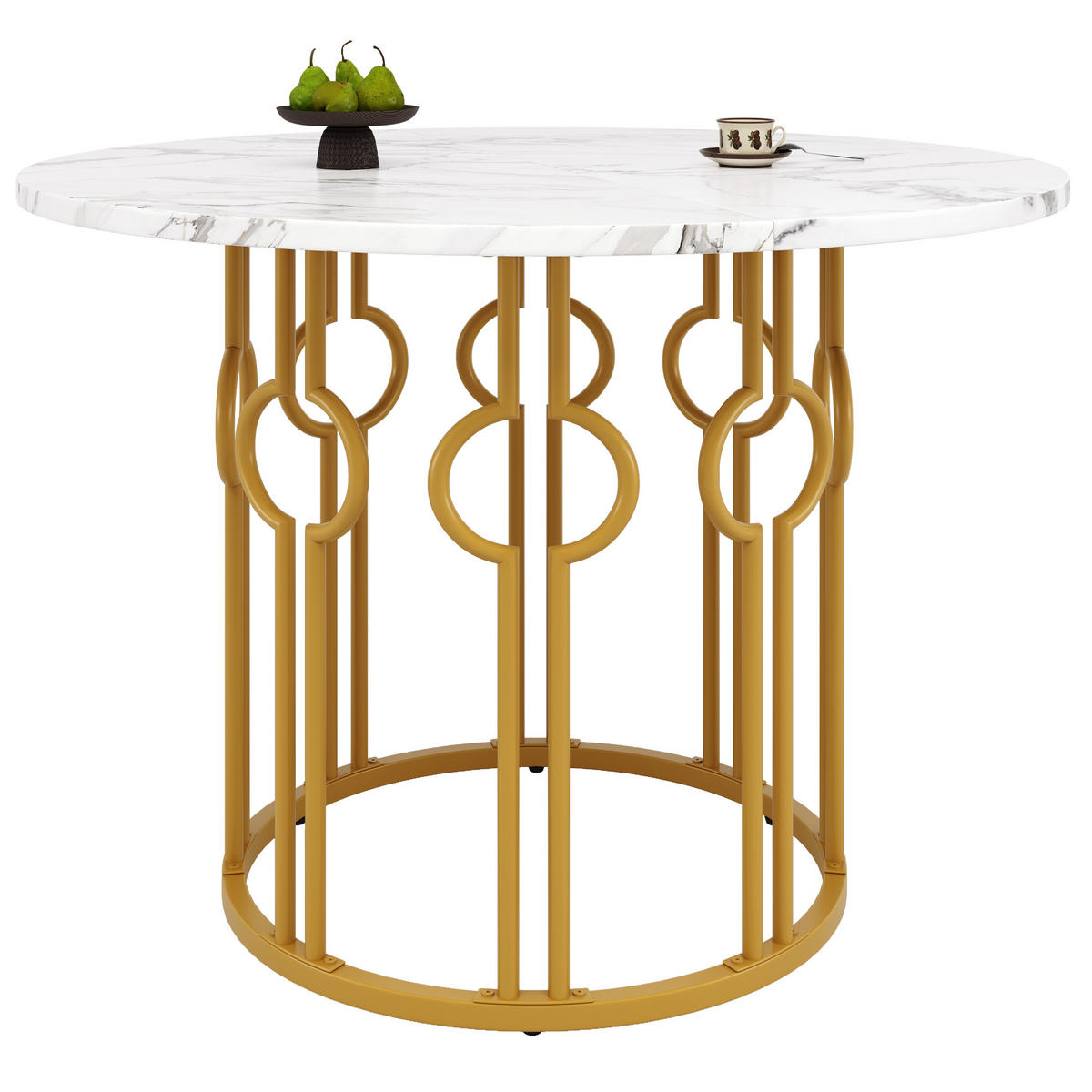ESSTISCH 100x100x76 cm in Gold und Weiß aus MDF mit Metallbeinen - Weiß, Holzwerkstoff (100/100/76cm) - Modfu