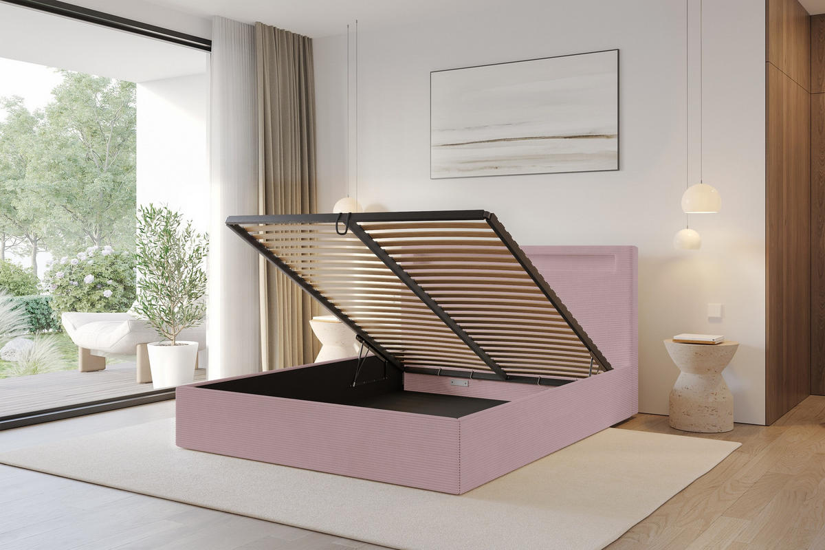 POLSTERBETT mit Bettkasten und Lattenrost, Boxbett ohne Matratze - GOLA 180x200 Rosa - Rosa, Holzwerkstoff/Textil (180/200cm) - ALTDECOR