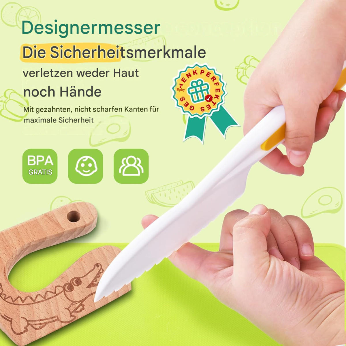 KINDERKÜCHE 17 Teile, Sicherheitsmesser, Montessori, ab 2 Jahre - Pastellgrün, Kunststoff (22/33/3.5cm) - Authentics