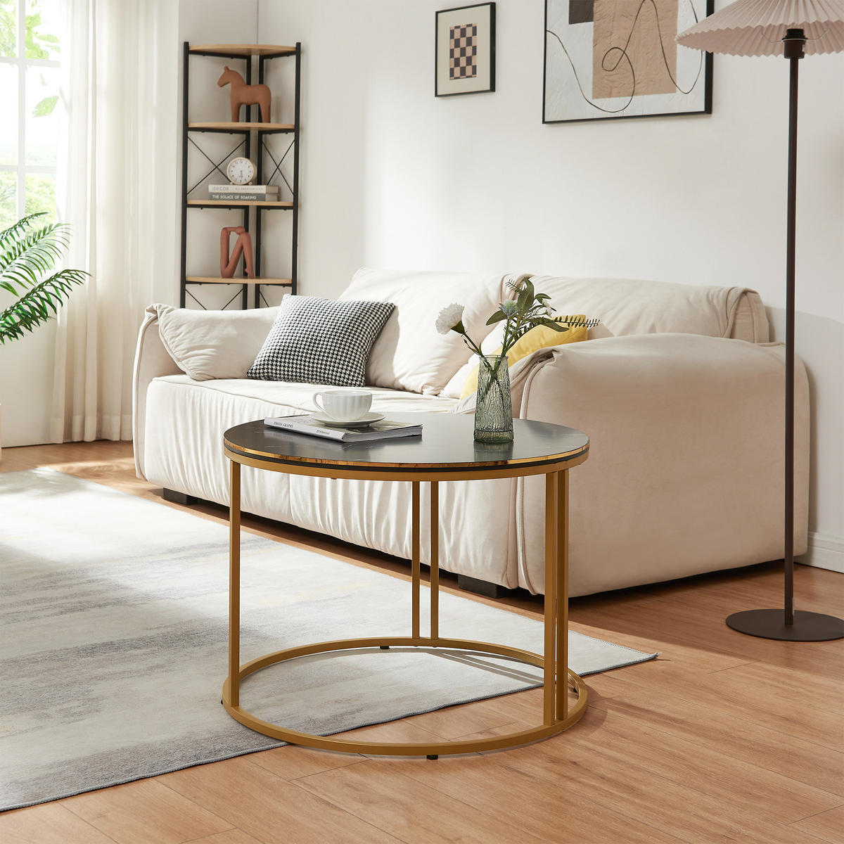 COUCHTISCH Aulum 70/70/50 - Goldfarben/Schwarz, Holzwerkstoff/Metall (70/70/50cm) - [en.casa]