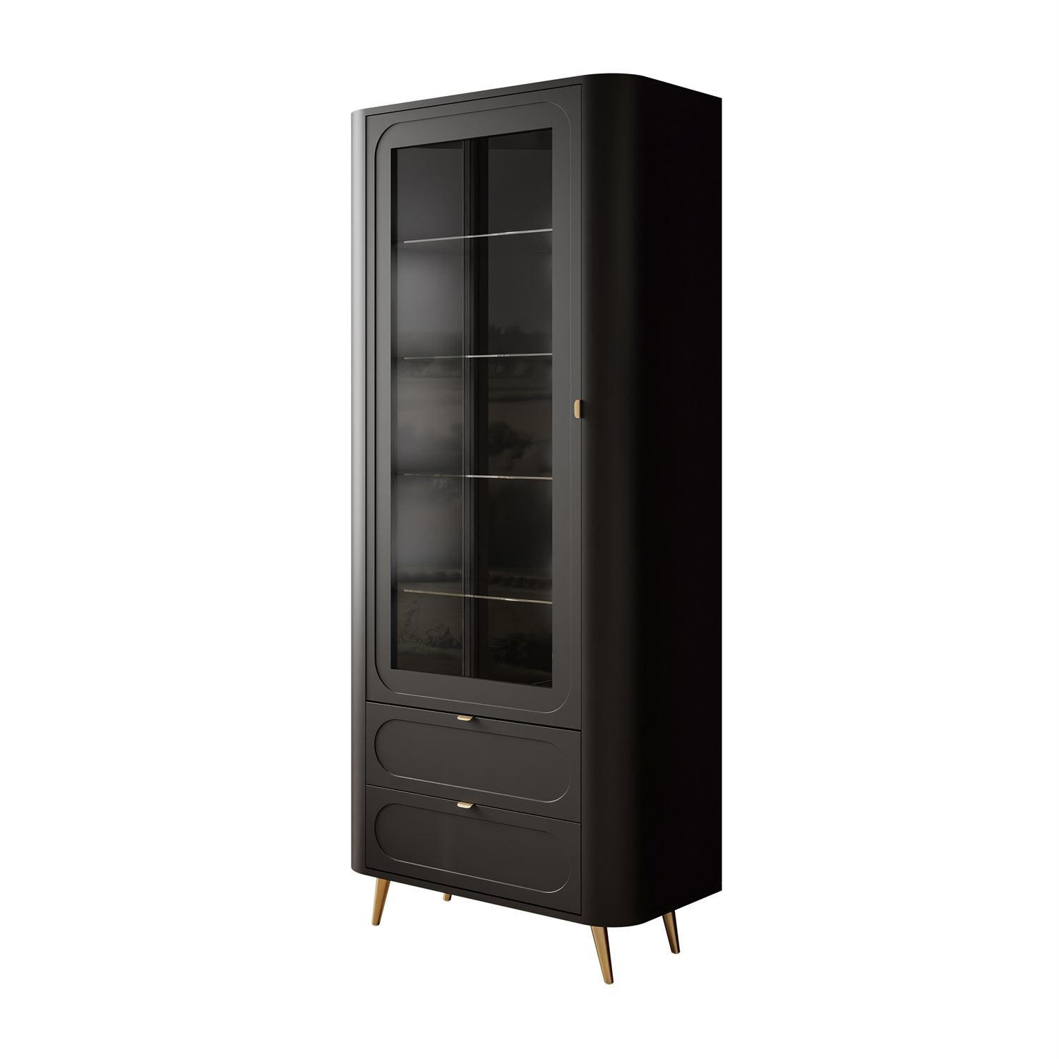 VITRINE SHADOW II verglast mit Regalböden - Schwarz, Holzwerkstoff (78/185/40cm) - Lookway