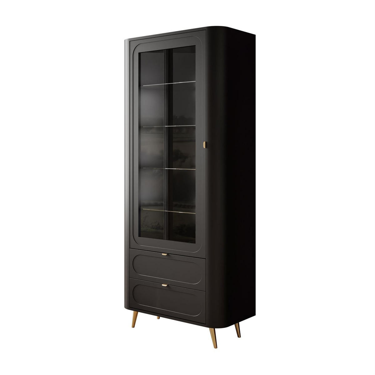 VITRINE SHADOW II verglast mit Regalböden - Schwarz, Holzwerkstoff (78/185/40cm) - Lookway