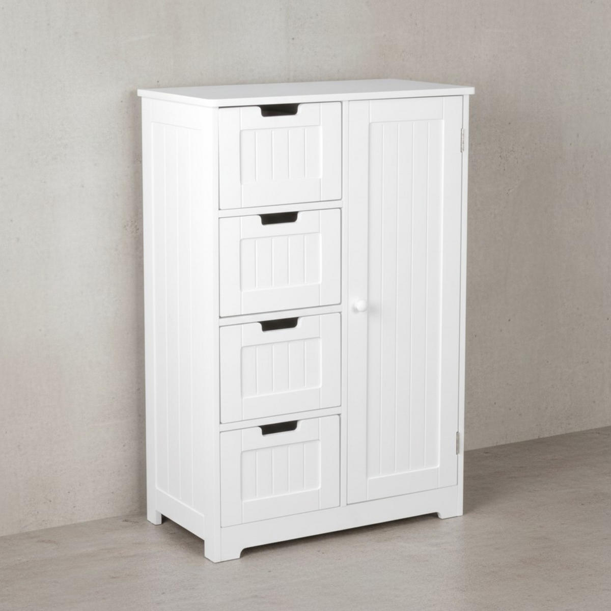 BADSCHRANK Weiß 30x83x30 cm im Landhausstil aus MDF mit 4 Schubladen - Weiß, Holz (56/83/30cm) - KADIMA DESIGN