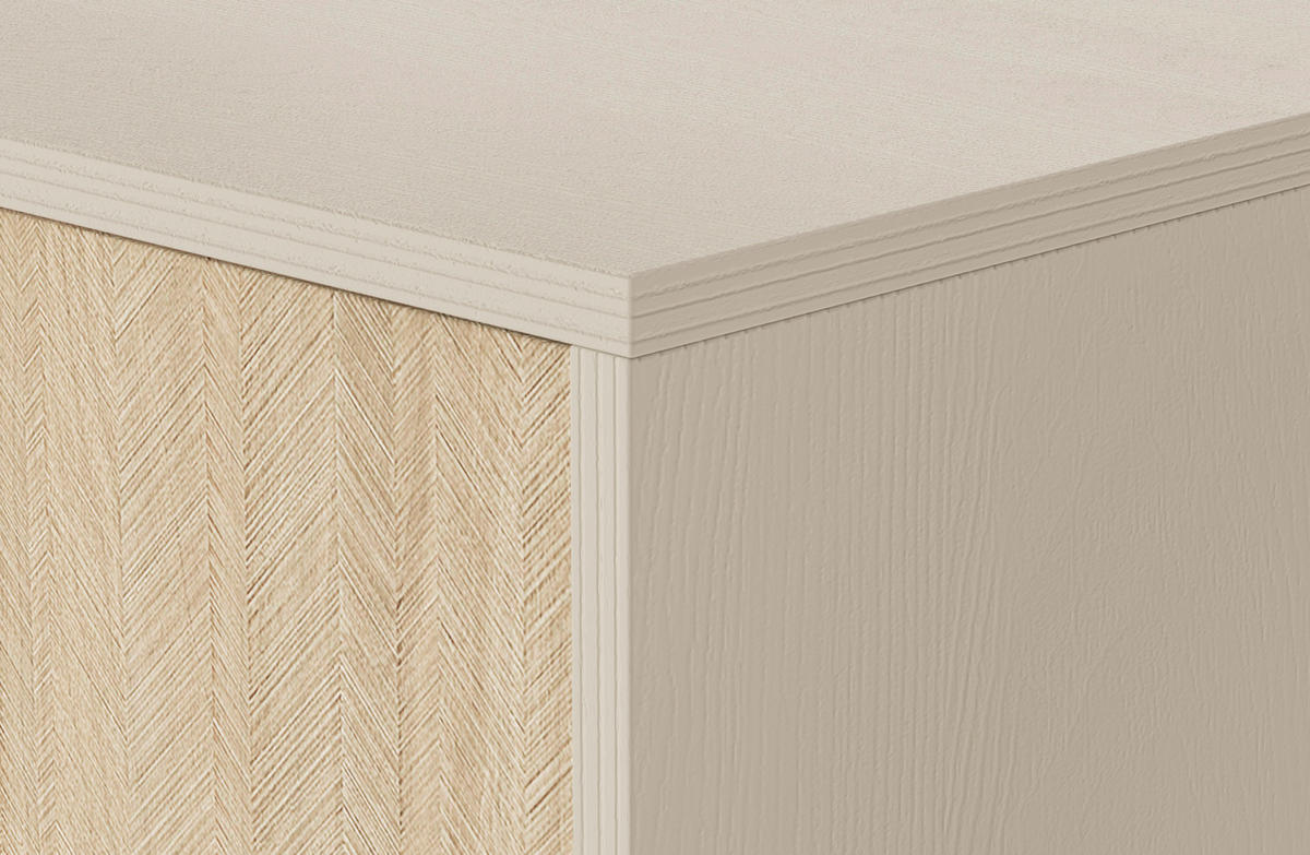 KOMMODE : Sandbeige/Skandi-Fischgrätmuster, Sandbeige Holzbeine, 158 x 80 x 38cm - Beige, Holzwerkstoff (158/80/38cm) - 3XE LIVING