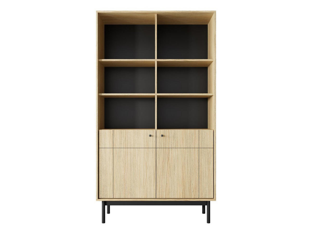 REGAL Panda Hellbraun, Schwarze Beine, Bücherregal - Beige/Schwarz, Holzwerkstoff (104/185/39cm) - Bettso