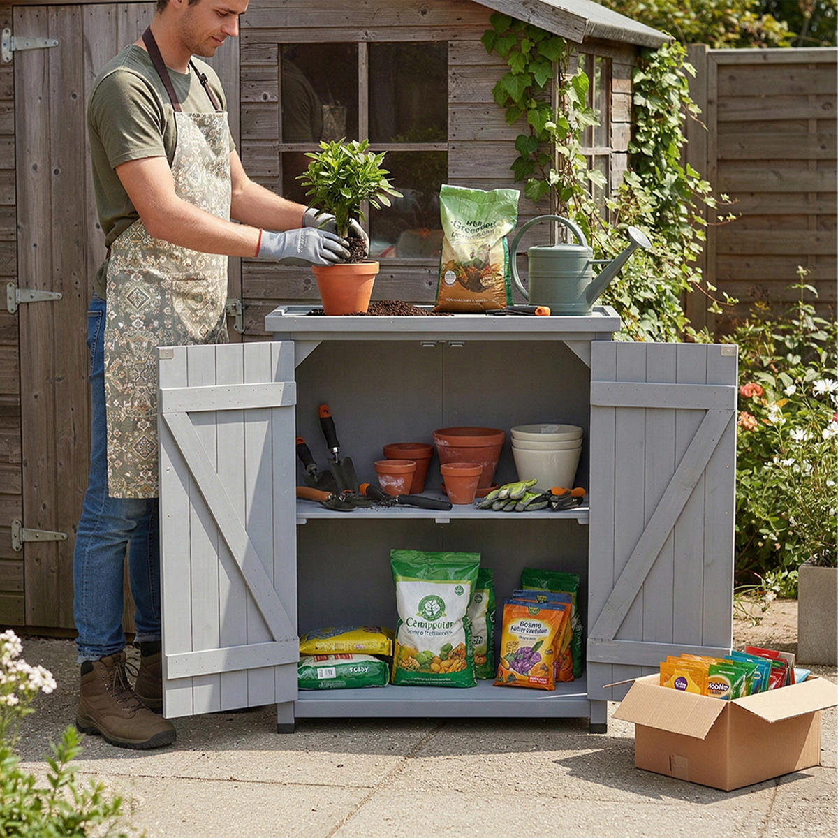 PFLANZTISCH - Grau, Holz/Metall (40/75/90cm) - Relaxdays