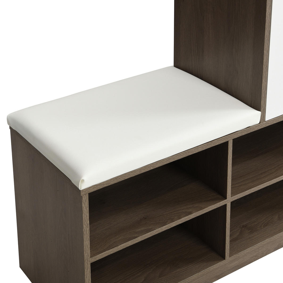SCHUHBANK 140/35/110 cm in Weiß mit Sitzkissen und höhenverstellbaren Böden - Weiß, Holzwerkstoff (140/110/35cm) - BEAOK
