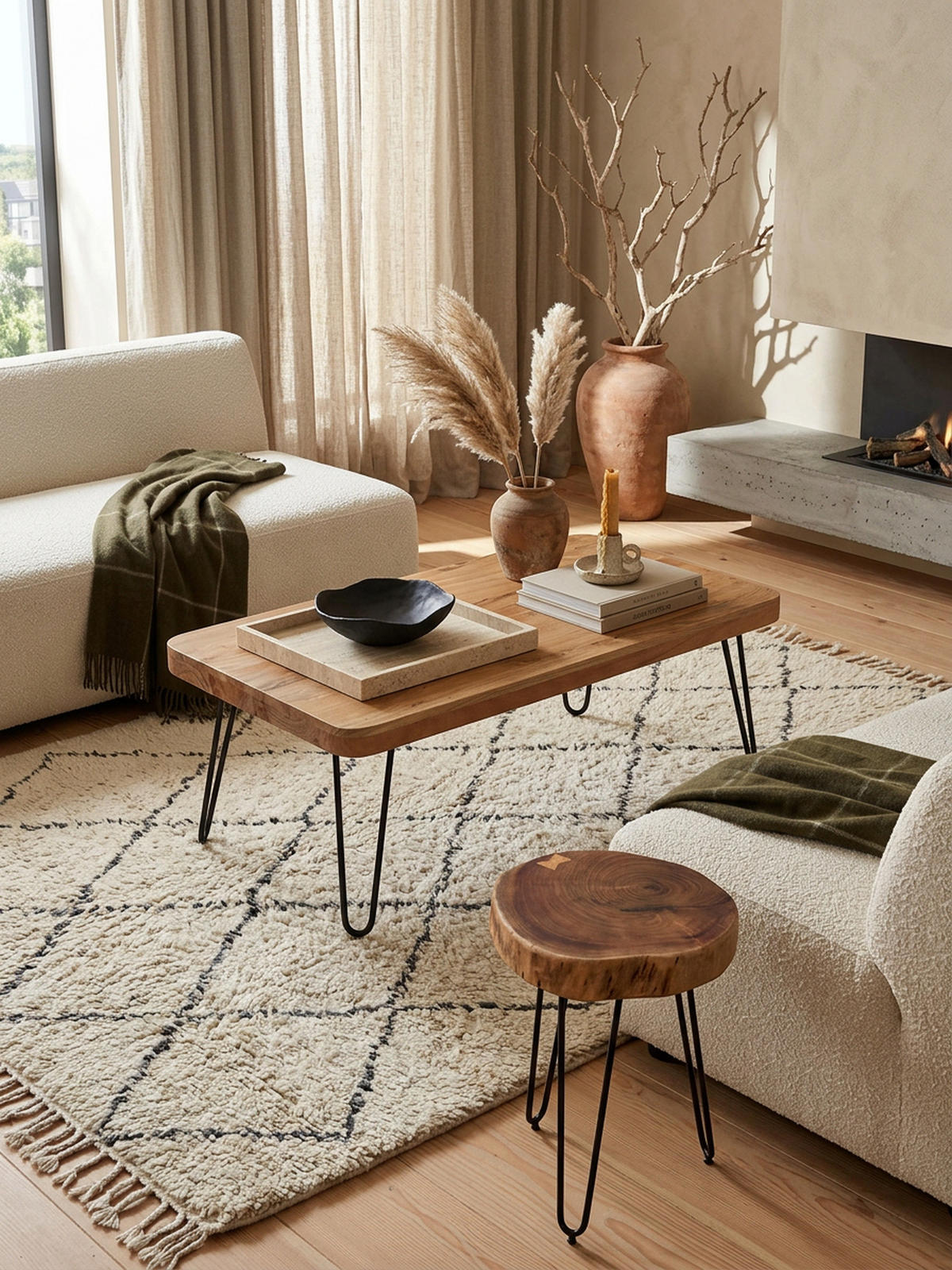 COUCHTISCH aus Massivholz mit Metallbeinen, handgefertigt, einzigartige Maserung, Beige 115x60x40 cm - Beige/Schwarz, Holz/Metall (60/115/40cm) - KADIMA DESIGN