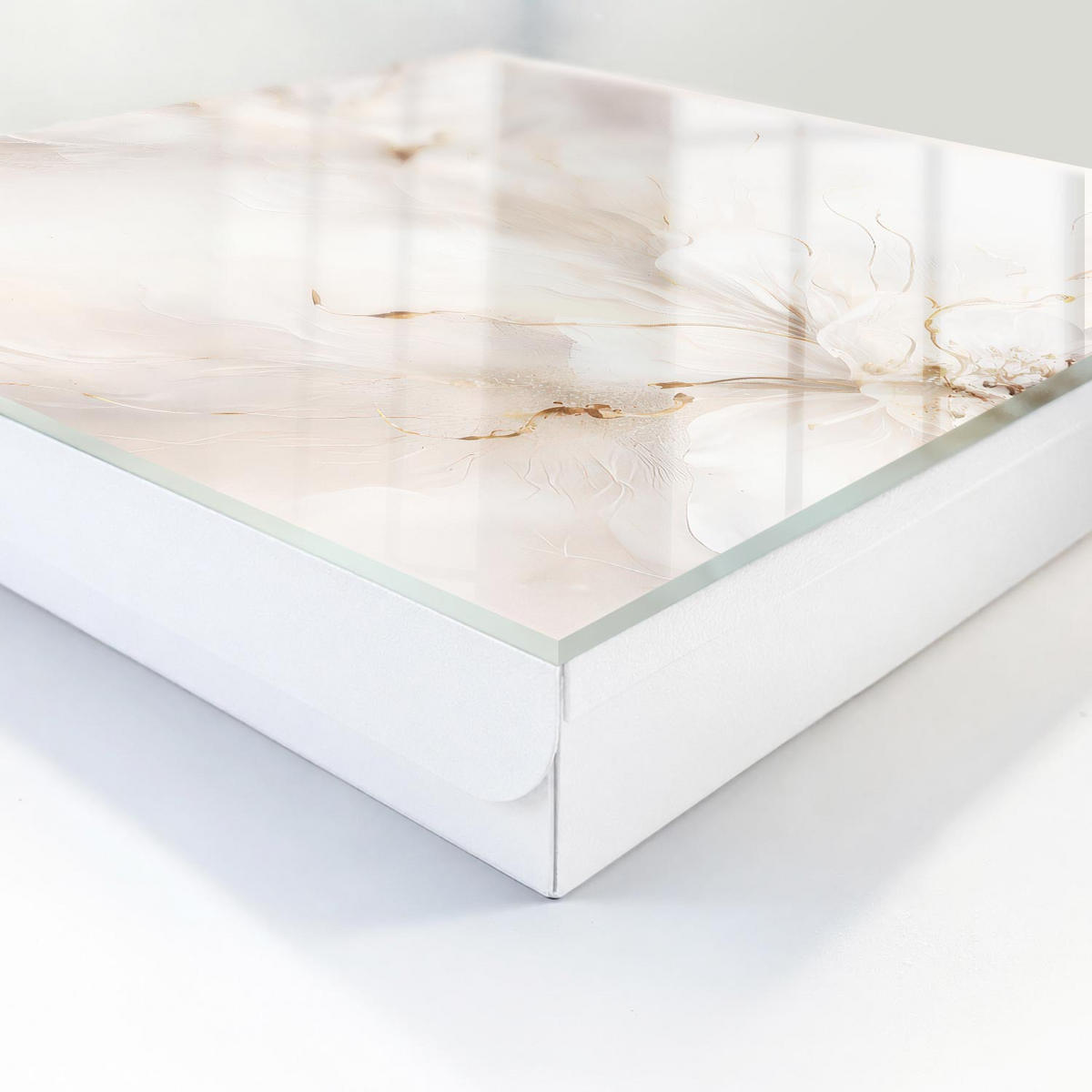 SCHLÜSSELBOX Weiß 30x30 cm – Türöffnung nach rechts - Elegante Blume - Creme, Metall (30/30/5cm) - TULUP