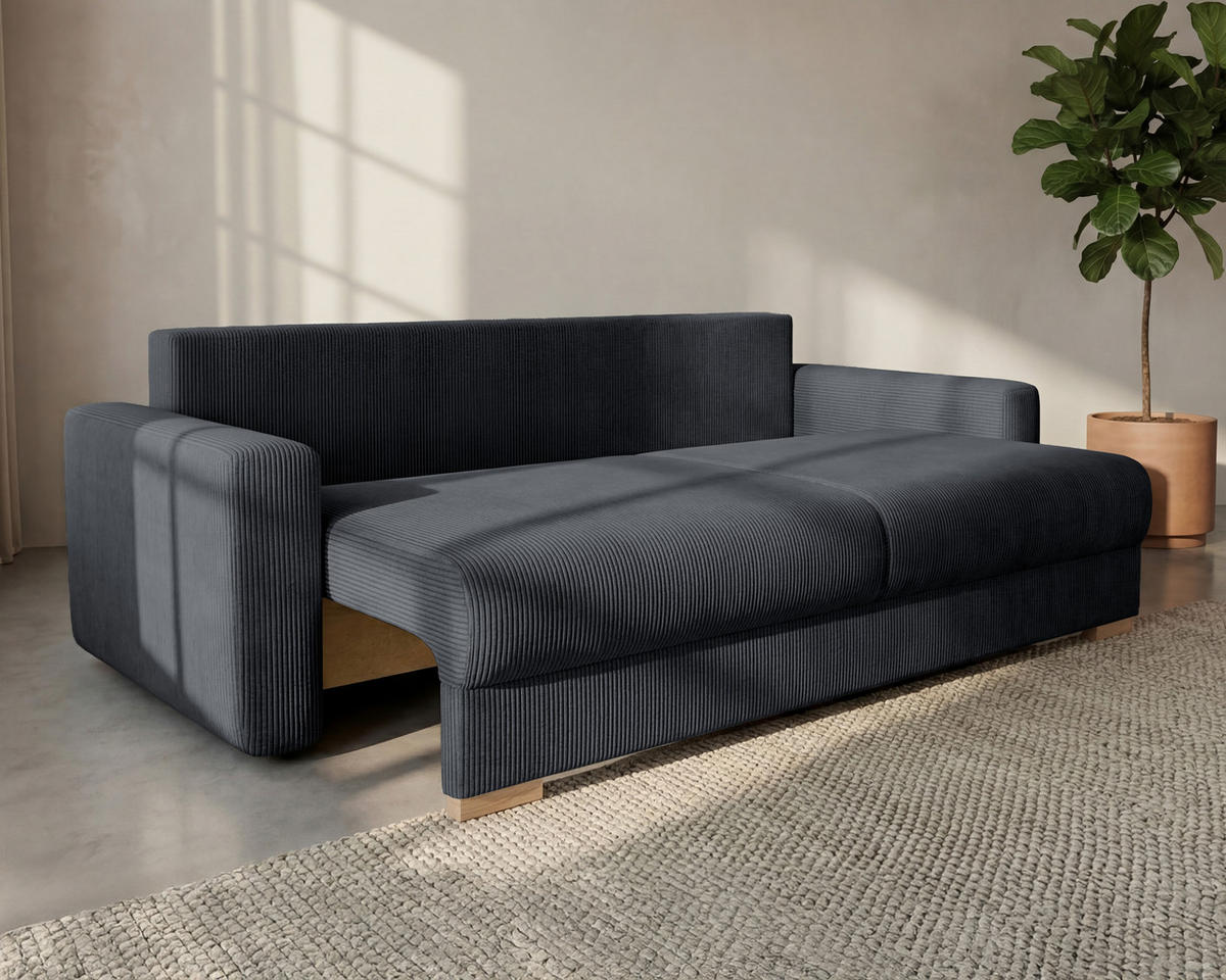 3-SITZER-SCHLAFSOFA ELMA mit Bettfunktion, dunkelgrau - Dunkelgrau, Holz (92.5/79/230cm) - Homesy