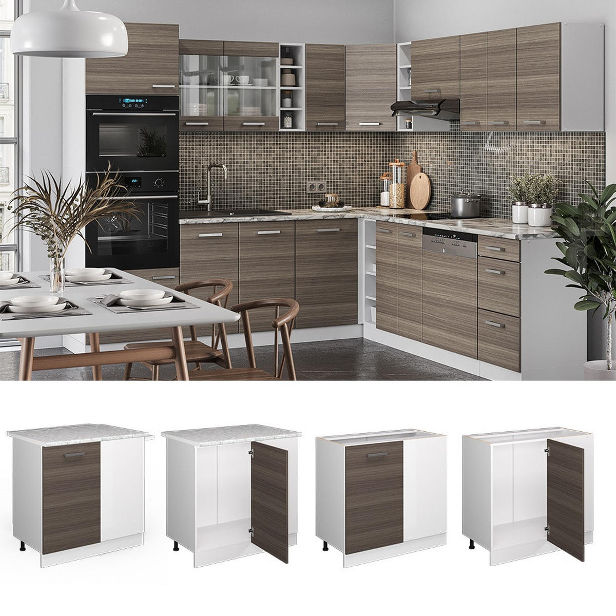 KOTNA OMARICA R-Line Žlahtna siva 86 cm z delovno površino - siva/bela, leseni material (86/81.6/60cm) - Vicco