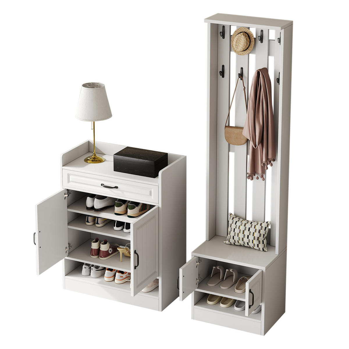 GARDEROBENSET Wand mit Schuhbank Weiß 125x36x190cm - Weiß, Holzwerkstoff (36/190/125cm) - FLIEKS