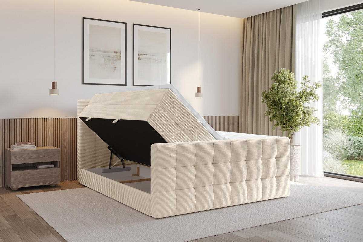 BOXSPRINGOVÁ POSTEL s matrací H3/H4 - IGAN-Z KING - 120x200 cm Béžová - kašmírová, kompozitní dřevo (123/200cm) - ALTDECOR