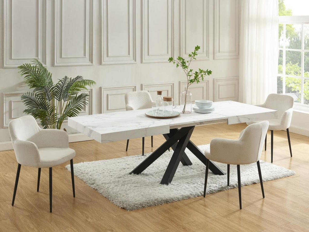 ESSTISCH ausziehbar - 6 bis 10 Personen - MDF & Metall - Marmor-Optik Weiß & Schwarz - CATONAV - Hellgrau, Holz (240/90/75cm) - Vente-Unique
