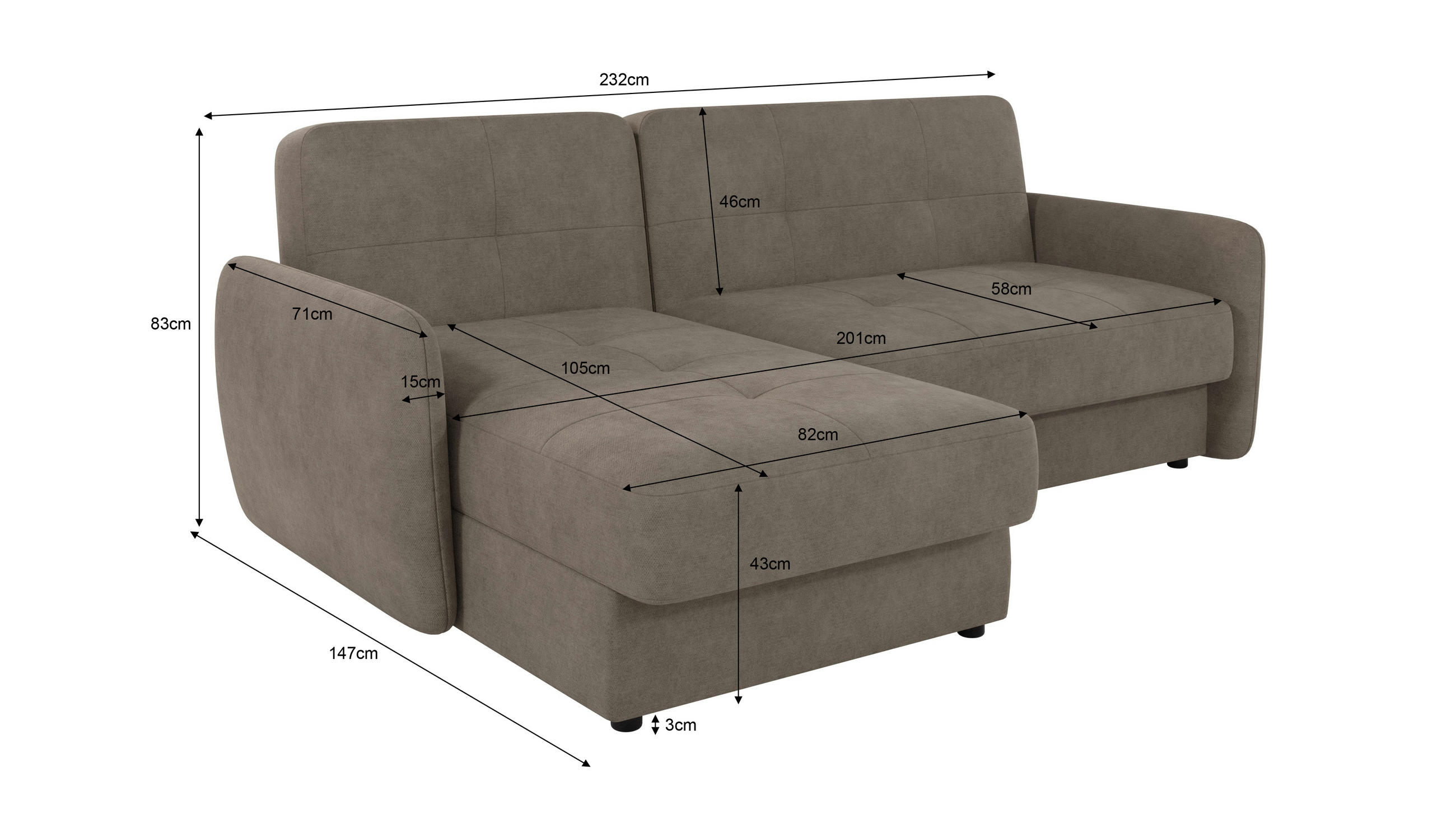 Thumbnail - S-Style Möbel Ecksofa, Beige, Textil, Echtholz,Buche, Birke, 4-Sitzer, Füllung: Schaumstoff, Eckteil, L-Form, Ottomane l...
