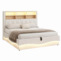 BETT mit Stauraum 180x200 cm Leinen Beige - Beige, Metall (180/200cm) - Meubliv