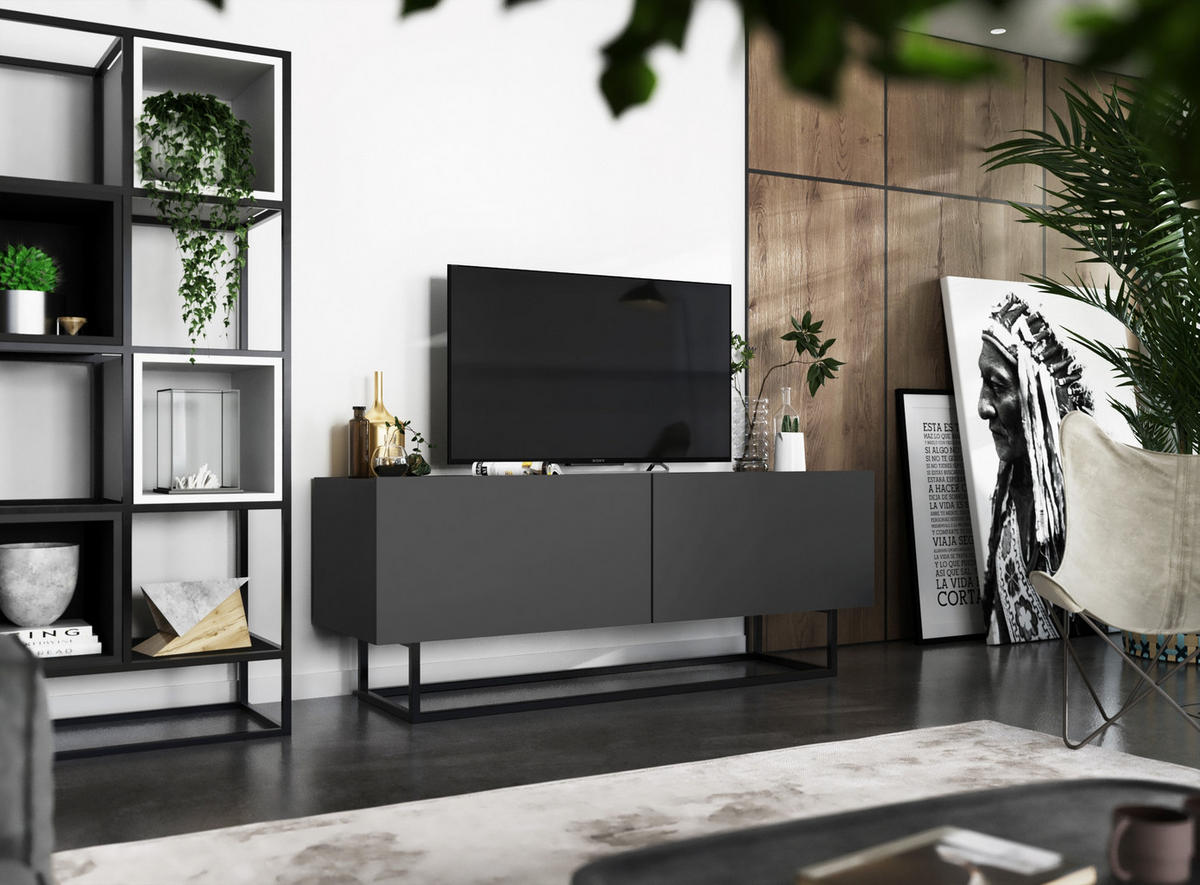 TV-SCHRANK Enjoy Graphitt matt mit Metallrahmen 120 cm - Schwarz/Grau, Holzwerkstoff/Metall (120/46/35cm) - Meble Lindner