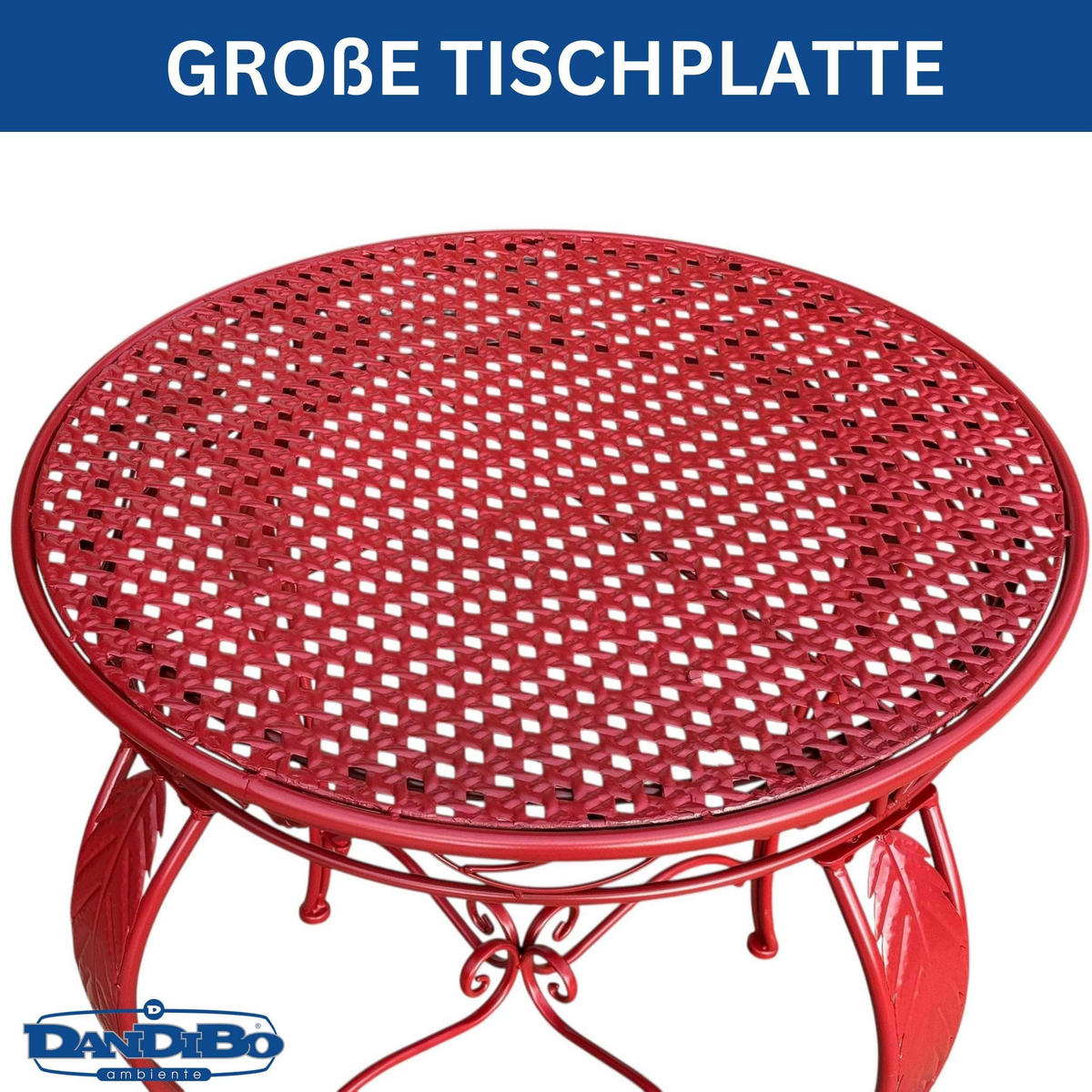GARTENTISCH Rund 70cm Metall Antik Rot Wetterfest Terrassentisch - Rot, Metall (75/75/73cm) - DanDiBo