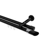 INNENLAUF-GARDINENSTANGEN-SET Siteno Verano 260 cm (geteilt in 2 x 130 cm), 2-läufig, 20 mm Ø Schwarz - Chromfarben/Schwarz, Metall (260cm) - INTERDECO