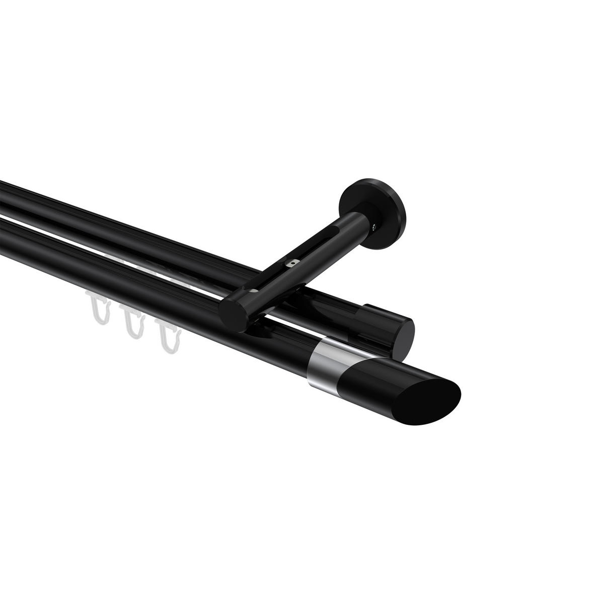 INNENLAUF-GARDINENSTANGEN-SET Siteno Verano 260 cm (geteilt in 2 x 130 cm), 2-läufig, 20 mm Ø Schwarz - Chromfarben/Schwarz, Metall (260cm) - INTERDECO