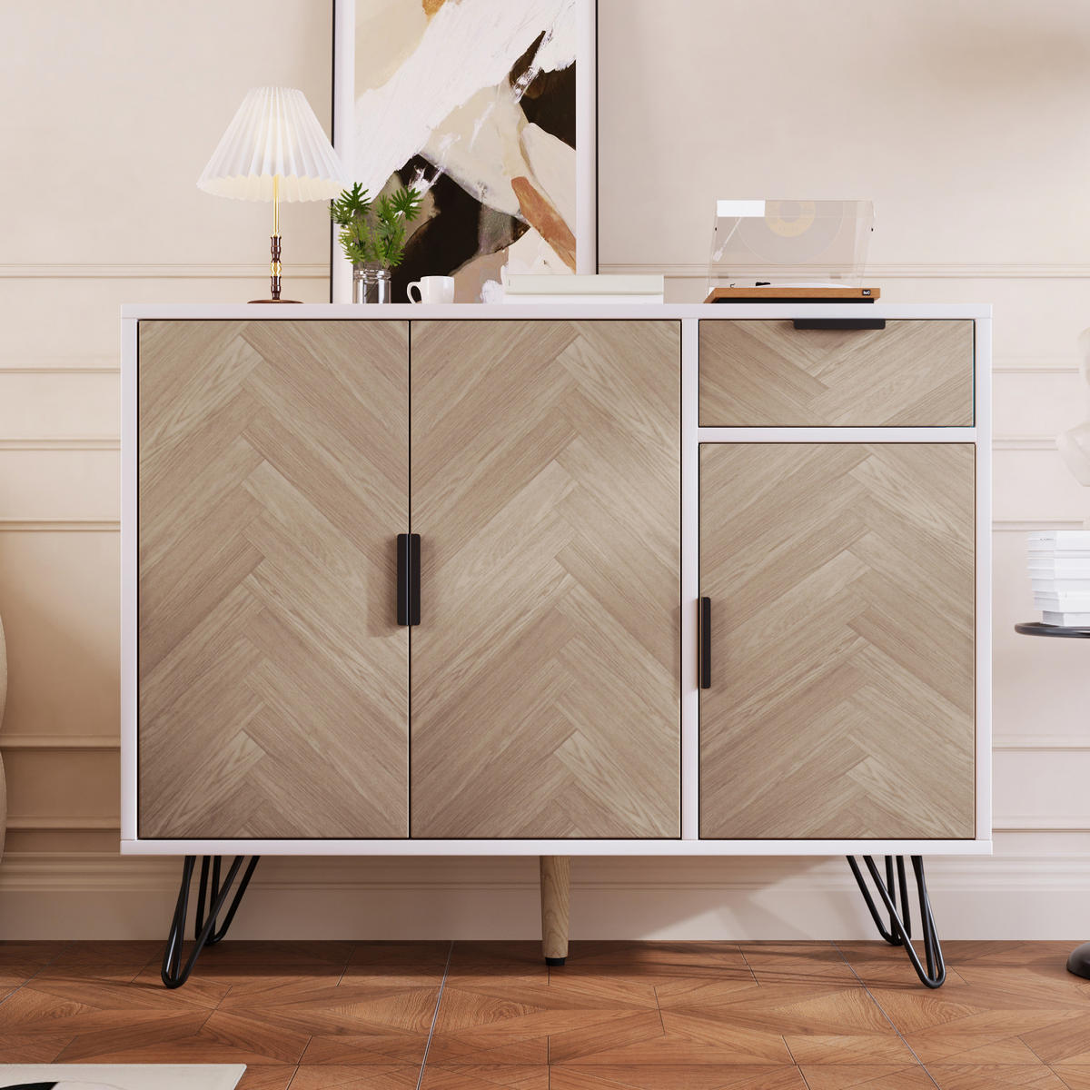 SIDEBOARD 90/30/71,5 cm aus MDF und Spanplatte mit höhenverstellbaren Einlegeböden Weiß/Holzfarben - Naturfarben, Holzwerkstoff (30/71.5/90cm) - Modenvie