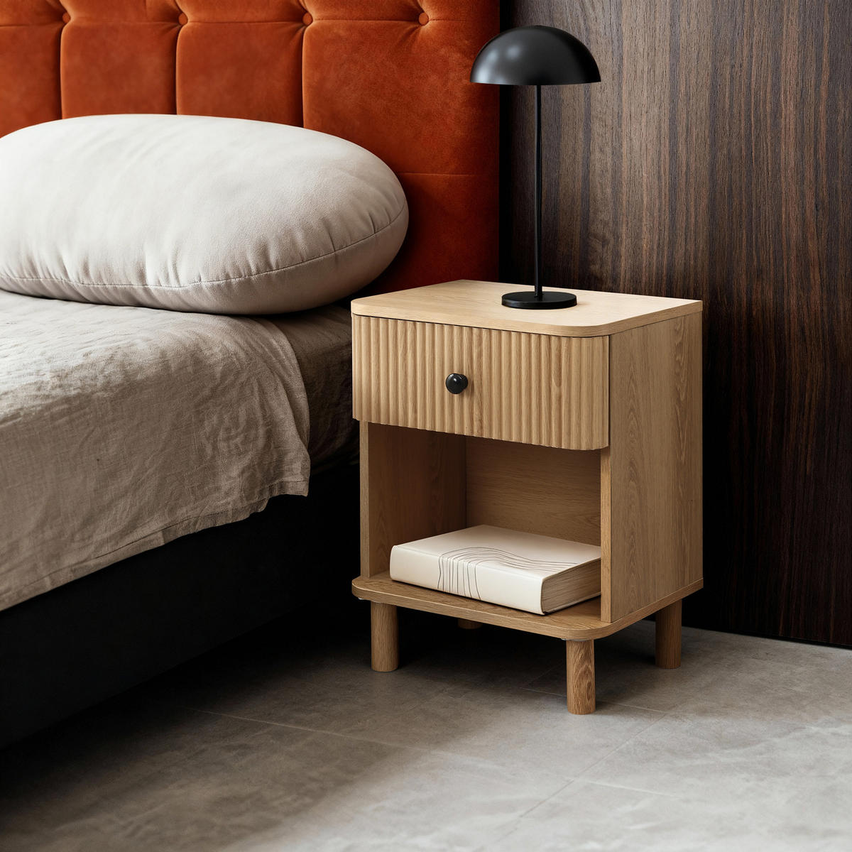 NACHTTISCH Modern mit einer Schublade und offenem Stauraum, Holzoptik | B40 x T30 x H53 cm - Braun, Holzwerkstoff (40/53/30cm) - Hometopia