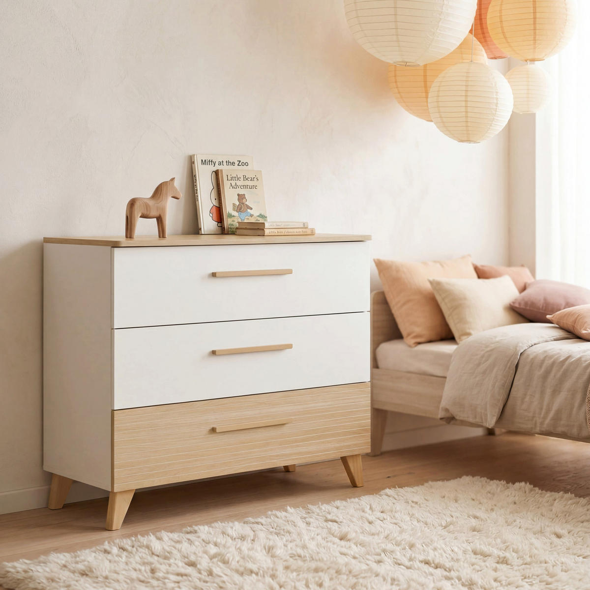WICKELKOMMODE Theo - Eichefarben/Weiß, Holz/Holzwerkstoff (110/98/75cm) - Roba