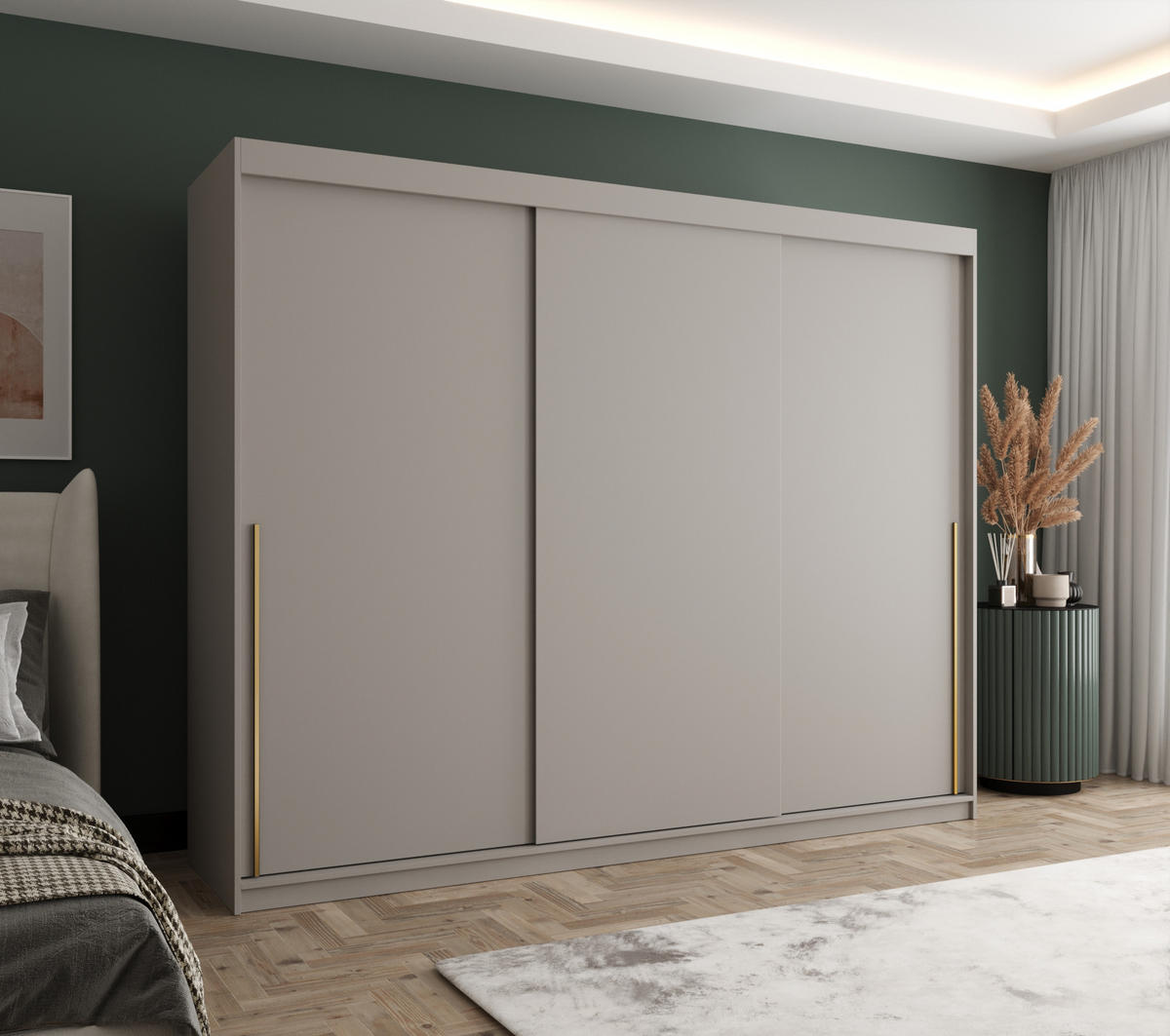 SCHIEBETÜRENSCHRANK 250 cm Breite Kaschmir mit Goldgriff - Kaschmir/Goldfarben, Holzwerkstoff (250/200/62cm) - Home Collective