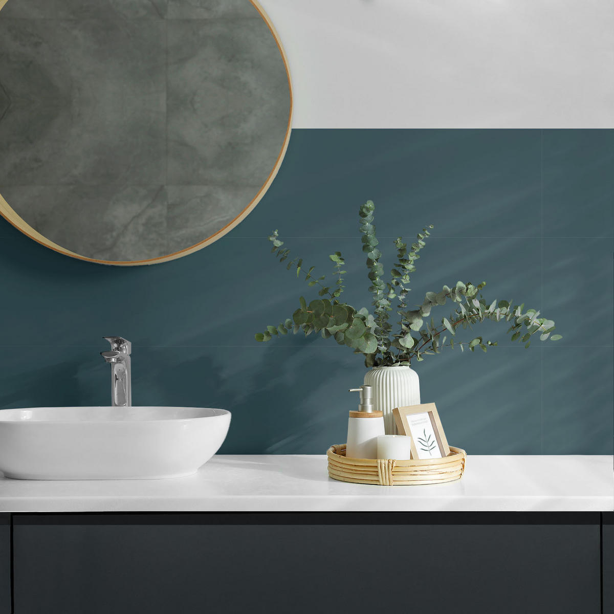 WANDPANEEL 20 Stück 20x20 cm selbstklebend Pellaro - Petrol, Kunststoff (20/1.6/20cm) - Wallfluent