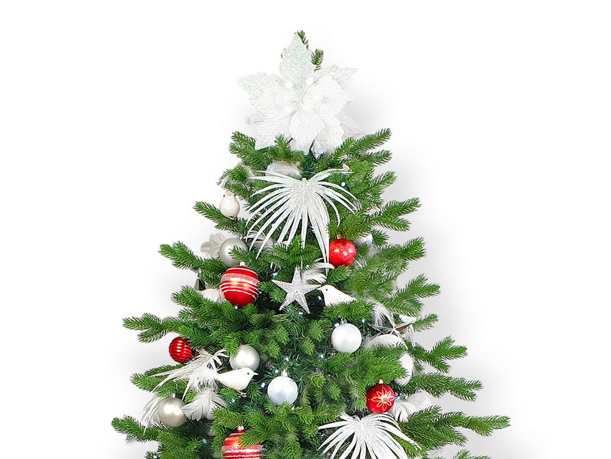 LAALU CHRISTBAUMKUGEL-SET 133 Stück in Luxusbox POLAR RED für Weihnachtsbäume 120-210 cm - Rot/Silberfarben, Glas/Kunststoff (55/50/75cm) - LAALU