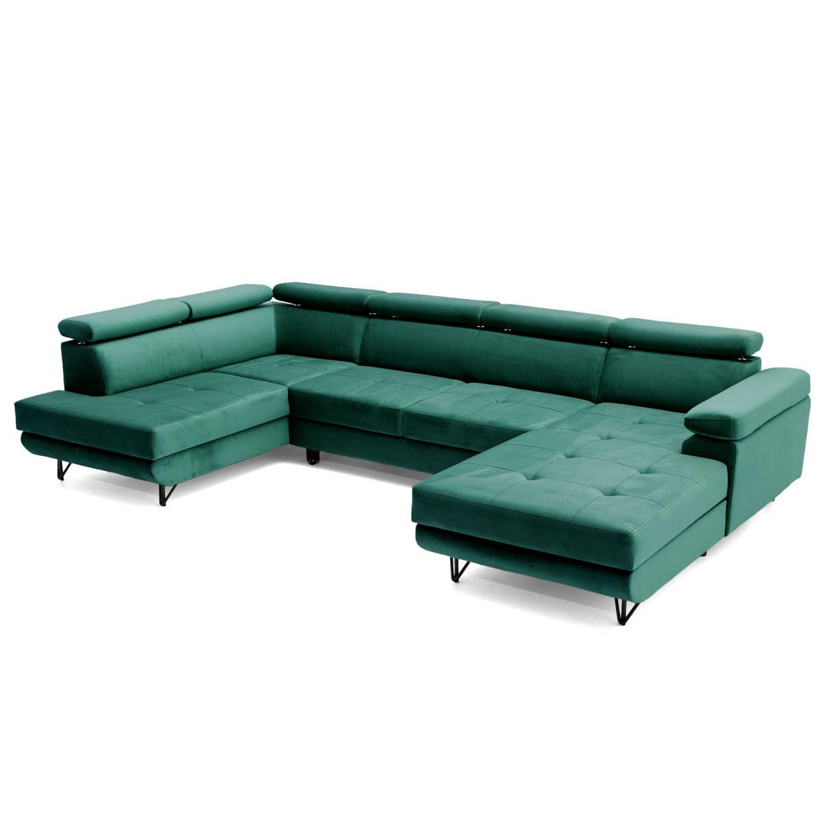 ECKSOFA U-Form JUNIOR U Links mit Schlaffunktion 128x254 Velours Dunkelgrün - Dunkelgrün/Schwarz, Holz/Textil (323/90/184cm) - Muffo