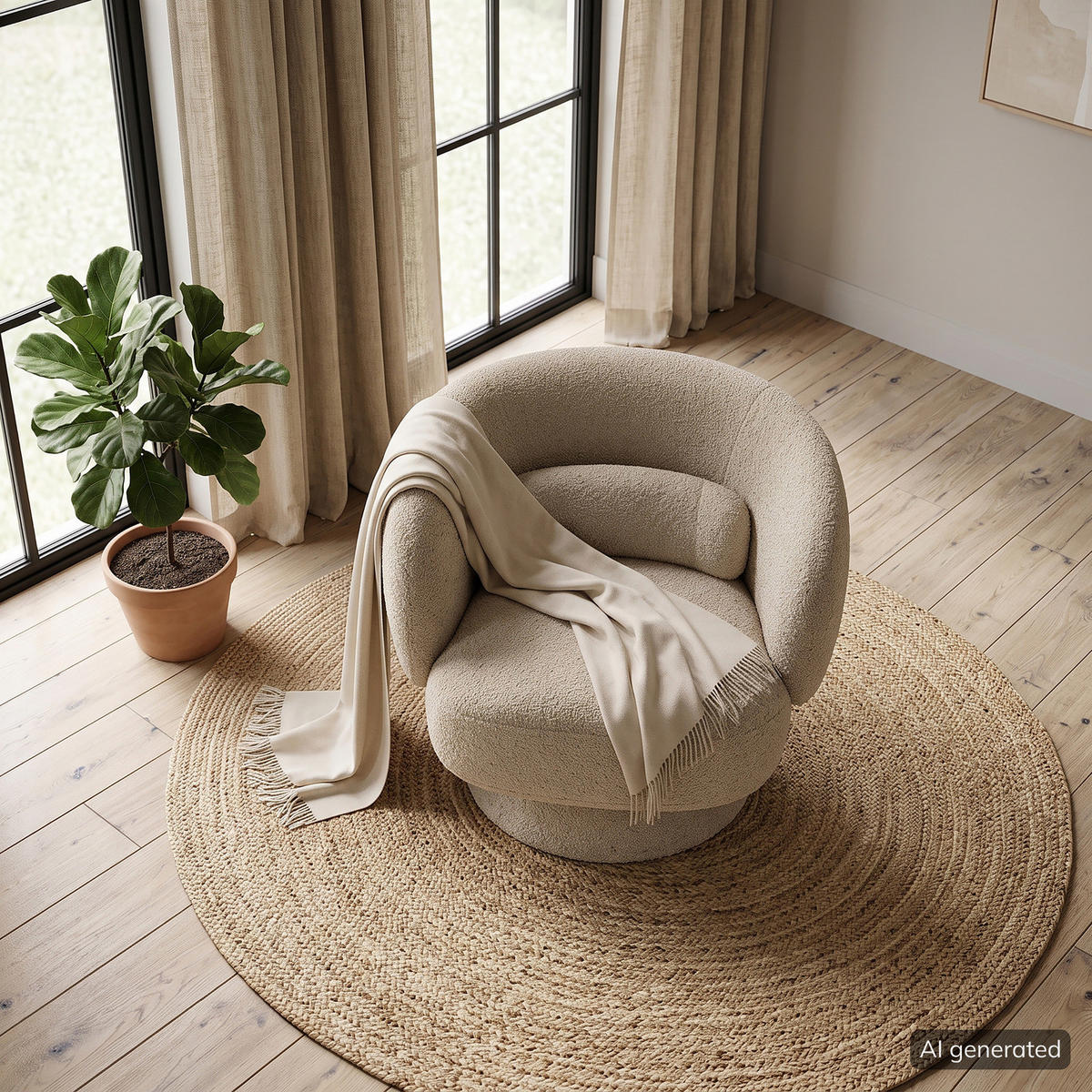 DREHBARER LOUNGESESSEL - Massivholz / Textil - Taupe, Textil (78/71/76cm) - home24
