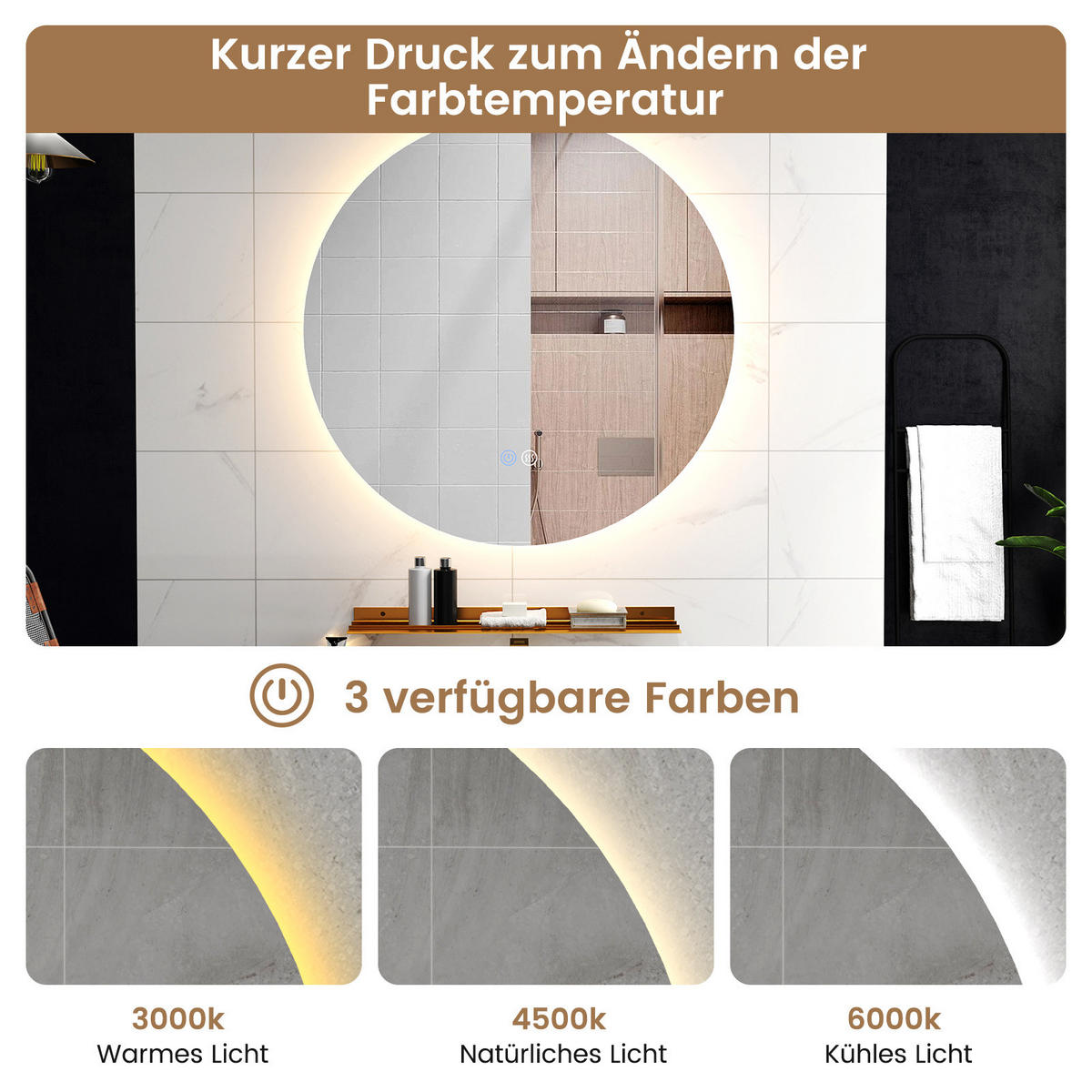 BADEZIMMERSPIEGEL Silber - Silberfarben, Glas (60/3/60cm) - COSTWAY