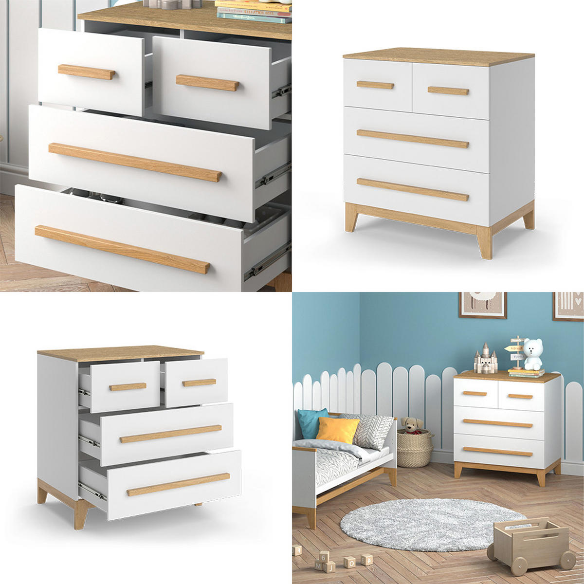 KOMMODE Malia Weiß/Eiche 80 x 88 cm mit 4 Schubladen - Eichefarben/Weiß, Holzwerkstoff (80/88/53.4cm) - VitaliSpa