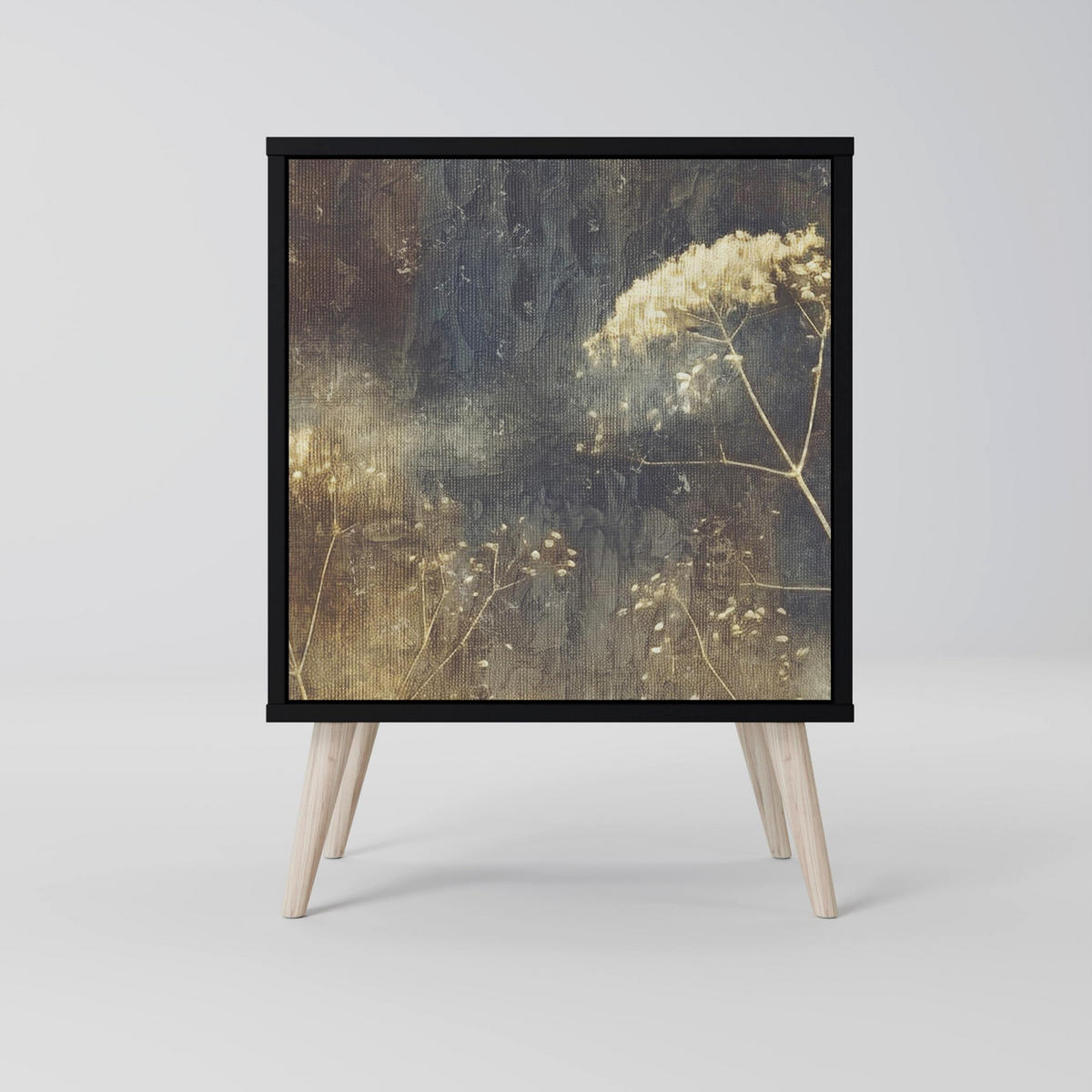 SIDEBOARD GENTLE POWER, Schwarz, 57,5x42x75,5 cm, Goldfarbene Metallfüße - Goldfarben/Multicolor, Holzwerkstoff/Metall (57.5/75.5/42cm) - SpaceRebels