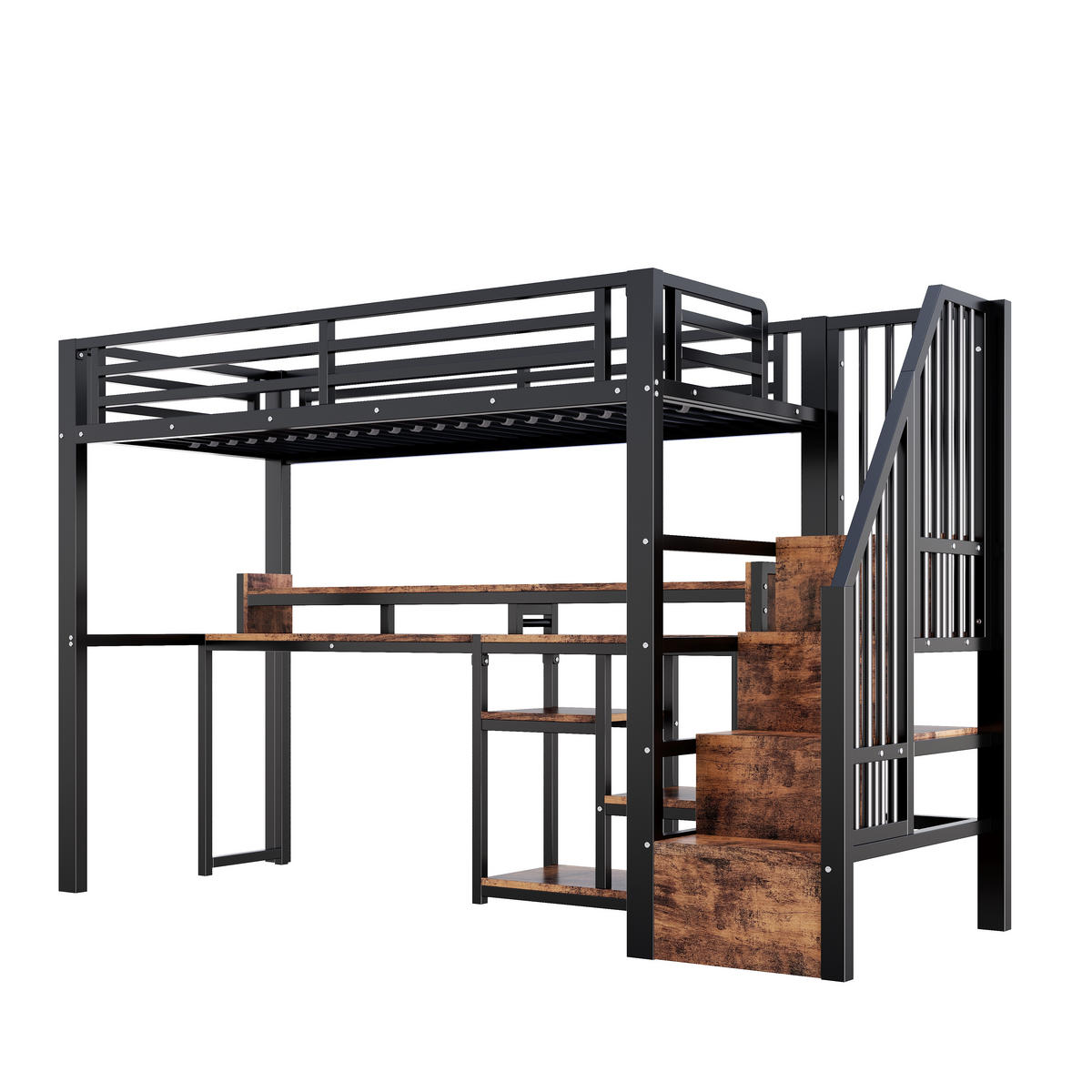 HOCHBETT 90/200 cm mit Leiterschrank und LED, DE-41996, in Schwarz - Schwarz, Metall (90/200cm) - ComfortXL