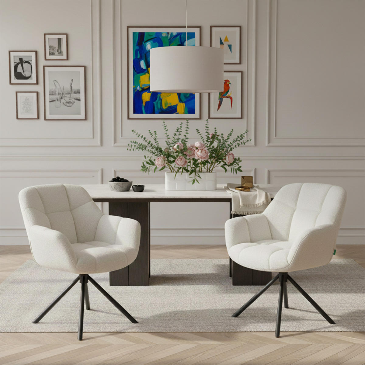 DREHSTUHL Mika-Luka 2er-Set - Creme/Schwarz, Textil/Metall (65/81/66cm) - DUBI Möbel