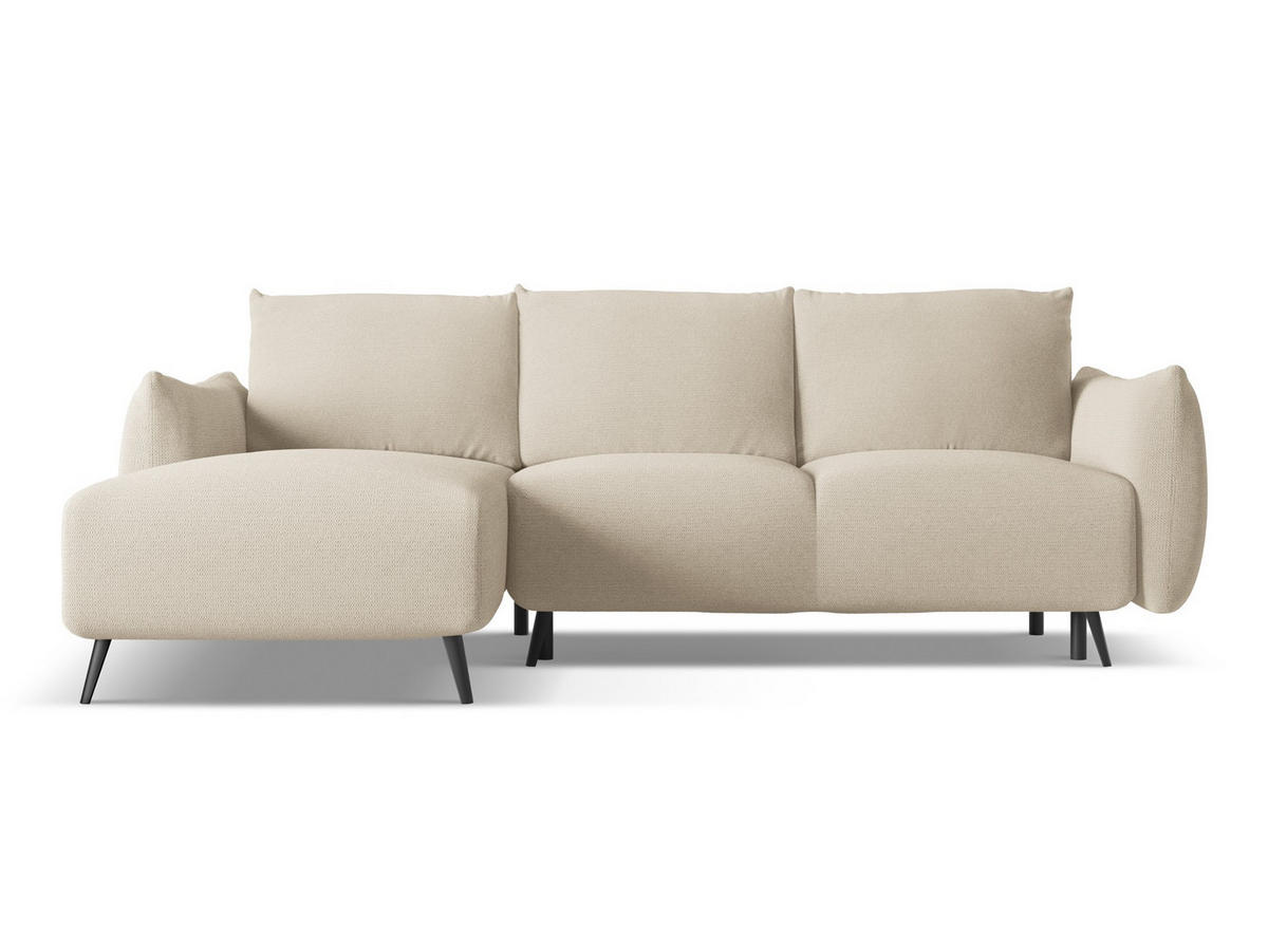 ECKSOFA mit Schlaffunktion Chenille Stoff Beige - Beige/Schwarz, Textil/Metall (162/242cm) - Makamii