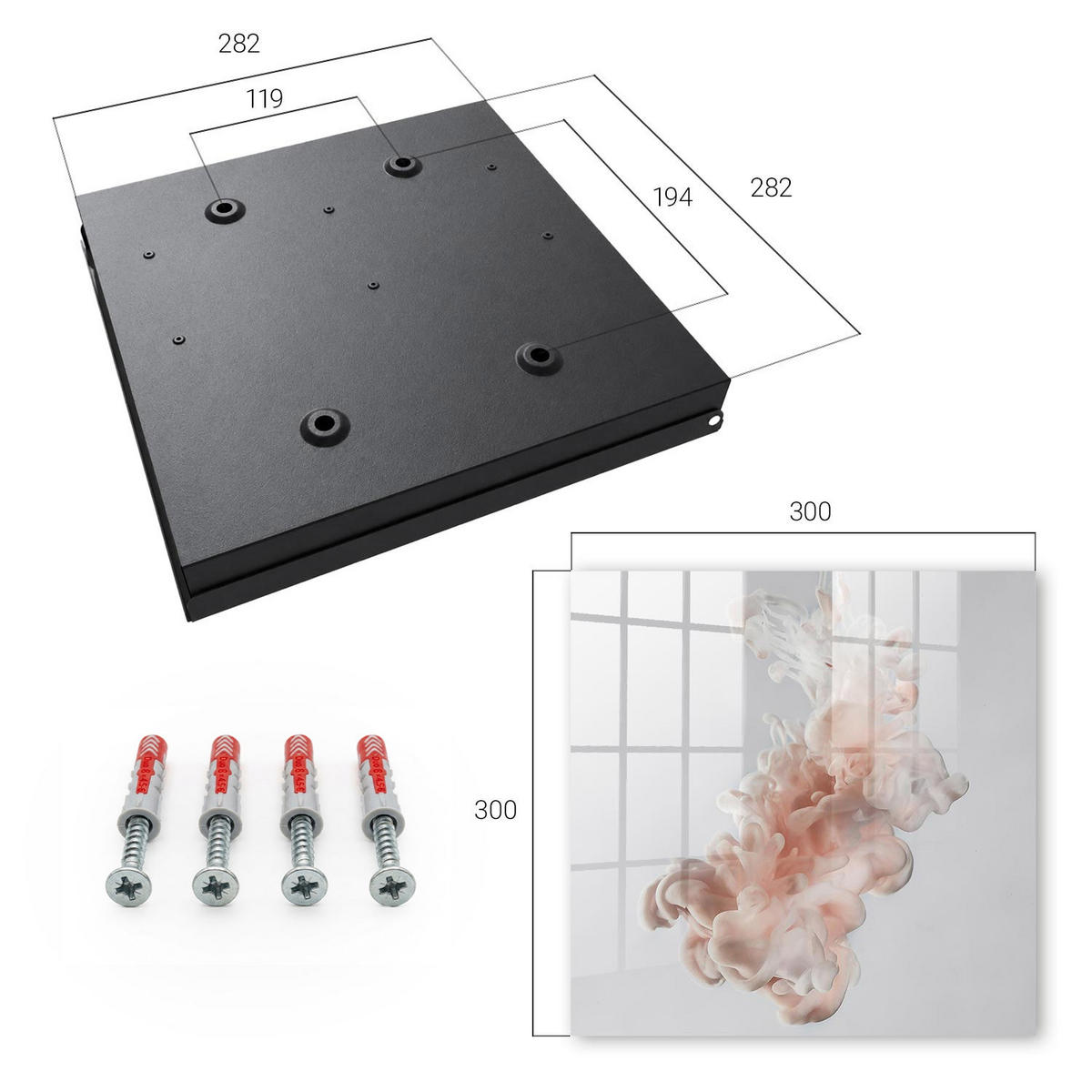 SCHLÜSSELBOX Schwarz 30x30 cm- Türöffnung nach rechts - Flüssige Eleganz - Weiß, Metall (30/30/5cm) - TULUP
