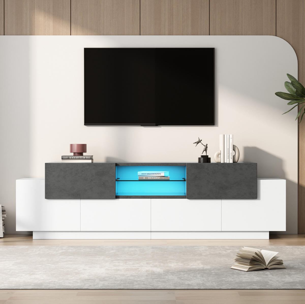 TV-ELEMENT mit LED-Beleuchtung 180 cm Weiß Grau in Marmoroptik - Grau, Holzwerkstoff (40/45/180cm) - Beauniv