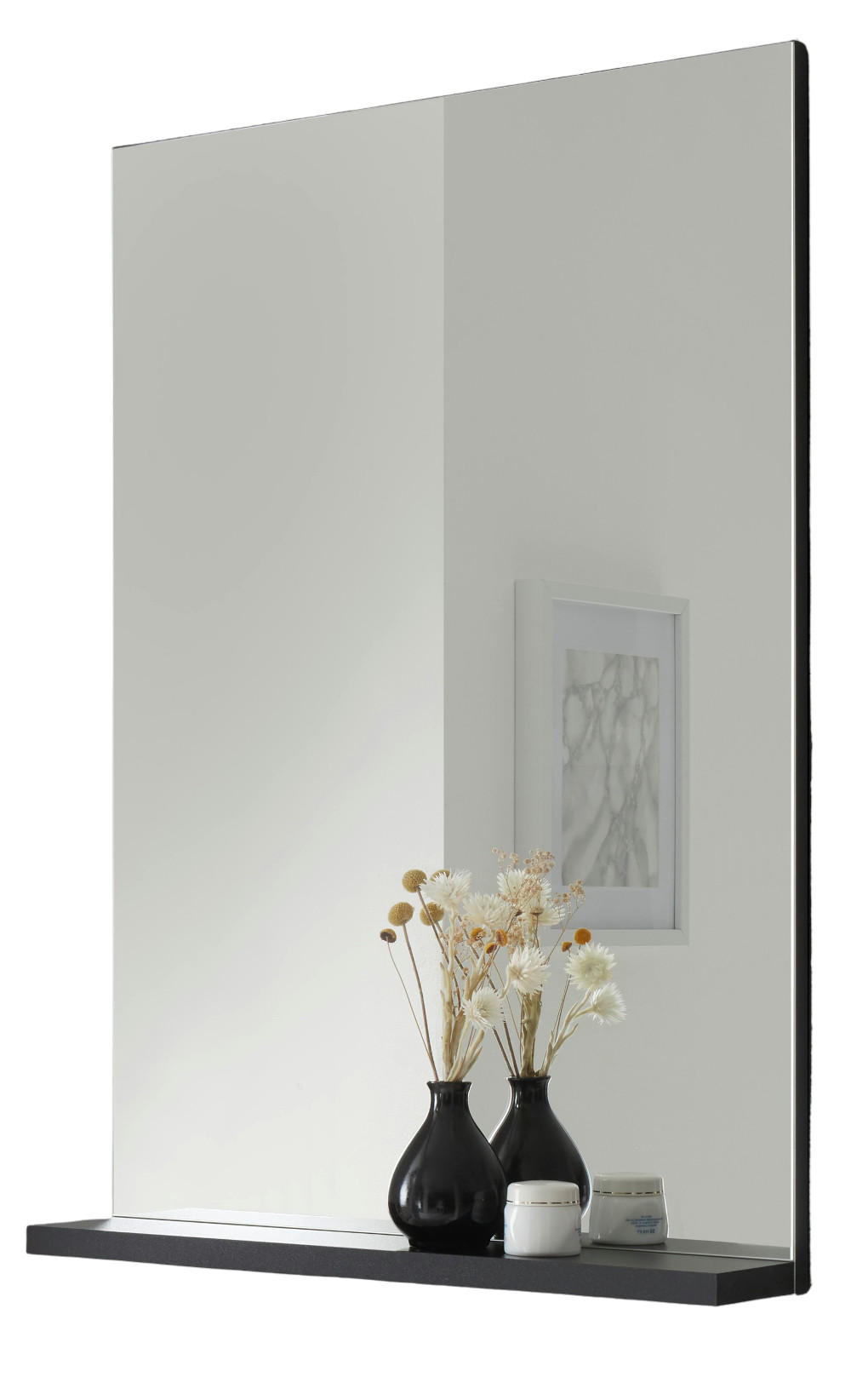 BADSPIEGEL schwarz, Badspiegel mit Ablage, 60 x 85 cm - Weiß Hochglanz, Holzwerkstoff (60/85/12cm) - Furn.Design