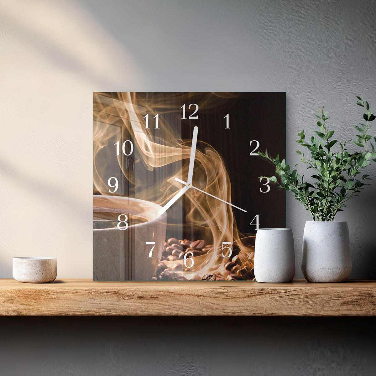 WANDUHR 30x30 cm - Tasse Kaffee - Braun, Glas (30/30/0.4cm) - TULUP